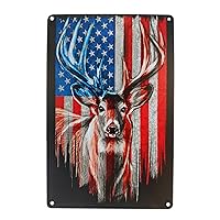 Hunting Metal Tin Sign Wall Man Cave Decor Poster, American Flag Deer Vintage Sign Metal Poster Plaque for House Bar Pub Wall Art Sign-12x8 In