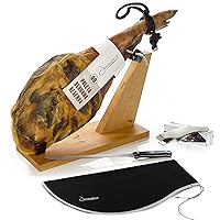 Serrano Ham Shoulder Bone in from Spain Approx. 10-11 lb + Ham Stand + Knife + Ham Cover + Ham Tongs - Cured Spanish Jamon - NO Nitrates or Nitrites All Natural - GMO & Gluten Free