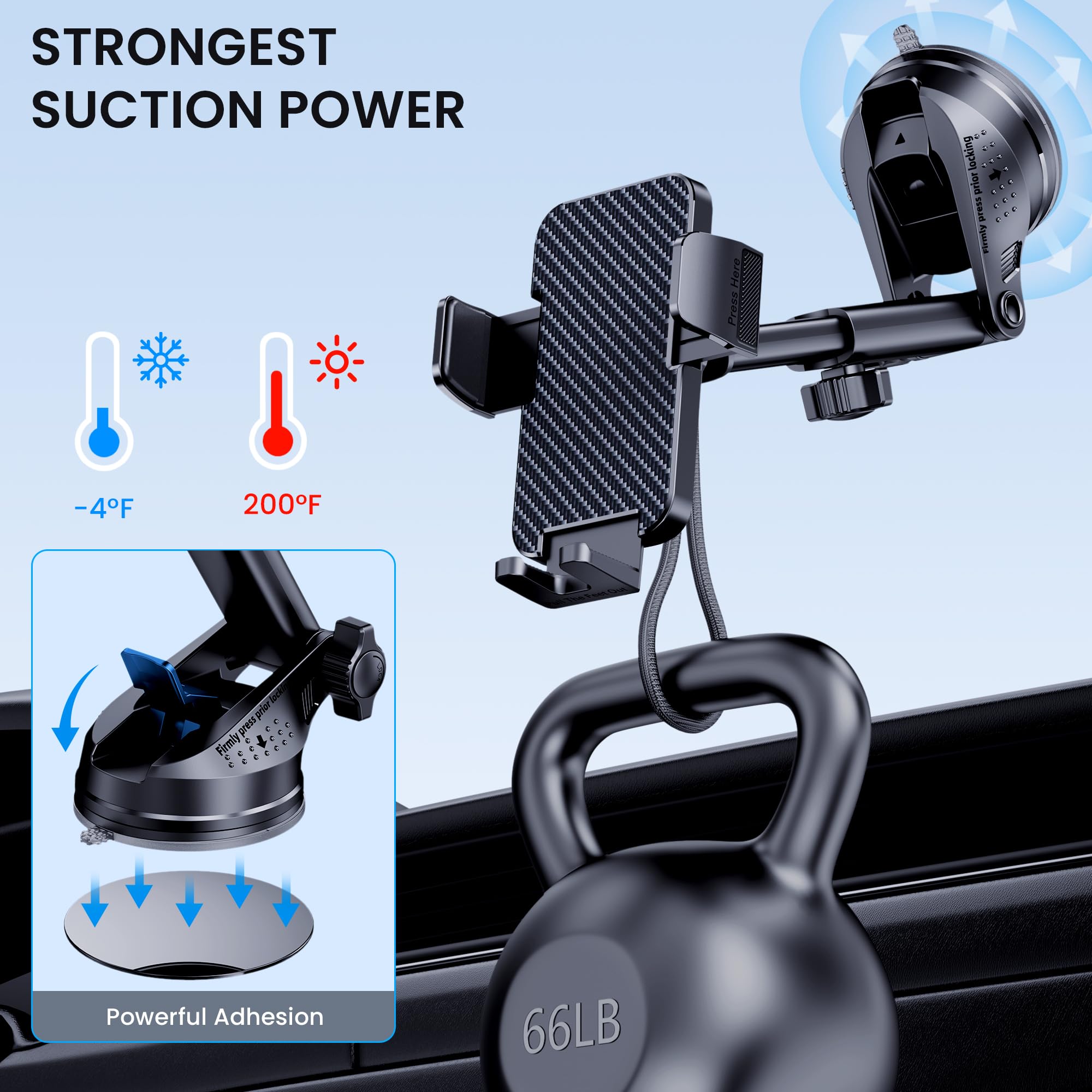 Phone Holder Car [Military-Grade Suction] Universal Car Phone Holder Mount [Thick Case Friendly] Automobile Accessories Dashboard Air Vent Windshield Phone Mount Fit for All iPhone Android Smartphones