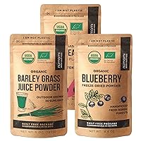 Barley Grass Juice Powder, Atlantic Dulse and Wild Blueberry Powder for Your Perfect Detox Smoothie, Premium Quality and Organic Certified
