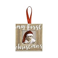 Pearhead Baby’s First Christmas Wooden Picture Frame Ornament, Newborn Milestone Keepsake Photo, Holiday Gift For New and Expecting Parents, Rustic My First Christmas Ornament