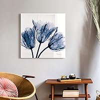 Empire Art Direct - TMP-AK011A-2424 Blue Tulip X-Ray Flower Wall Art on Frameless Free Floating Tempered Glass Panel Ready to Hang, Living Room, Bedroom ＆ Office, 24