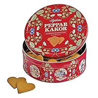 Swedish Ginger Cookies - Sweet and Spicy Heart-Shaped Gingersnaps - Swedish Style Cookies - Delicious Cookies on the Go - Red Tin 14.11oz