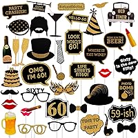 Adult 60th Birthday Photo Booth Props(41Pcs) for Her Him Cheers to 60 Years Birthday Party, Gold and Red Decorations, 60th Happy Birthday Party Supplies for Men Women