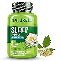 NATURELO Sleep Aid - with Melatonin, Magnesium, GABA, Valerian Root, Lemon Balm, Chamomile Herbal Extracts - Plant-Based Sleeping Aid - 60 Vegan Capsules