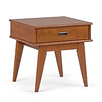 Draper Solid Hardwood 22 inch wide Rectangle End Side Table in Teak Brown with Storage, 1 Drawer, for the Living Room and Bedroom