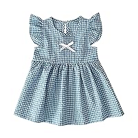 Sweater Dresses for Girls 7 Infant Girl Summer Fly Sleeve Plaid Pattern Solid Color Dress Summer Light Casual