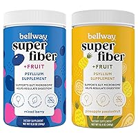 Bellway Super Fiber Powder + Fruit, Sugar Free Organic Psyllium Husk Powder Fiber Supplement for Regularity, Bloating Relief & Gut Health, Non-GMO, Mixed Berry & Pineapple Passion Fruit