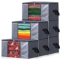 SWEET DOLPHIN 90L Large Storage Bags, Clothes Storage with Durable Handle for Clothing, Blanket, Comforters, Bed Sheets, Pillows and Toys, Grey, 6 Pack