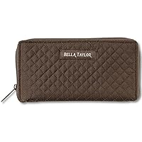 Bella Taylor Slim Card Wallet for Women | Multi Card Zip Around Wallet with RFID Protection | Quilted Chocolate Brown Microfiber