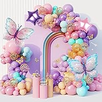163Pcs Butterfly Pink and Purple Balloons Garland Arch Kit, Birthday Baby Shower Decorations Pink Purple Blue Confetti Star Balloons for Girls Women Bridal Wedding Butterfly Party Mothers Day Supplies