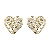 3.00 CTW Natural Diamond Polki Heart Studs 925 Sterling Silver 14K Gold Plated Classic Handmade Slice Diamond Earrings