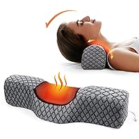 Neck Pillows for Pain Relief Sleeping, Heated Memory Foam Cervical Neck Pillow with USB Graphene Heating and Magnetic for Stiff Neck Pain Relief, Neck Support Pillow Bolster Pillow for Bed (Grey)