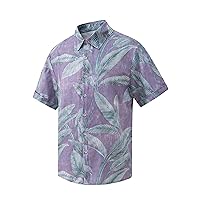 Hawaiian Shirt for Men Short Sleeve Button Down Floral Beach Shirt Tropical Aloha Shirt, Light Purple, Large