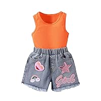 Floerns Toddler Girl's 2 Piece Outfits Rib Knit Tank with Raw Hem Denim Shorts Set