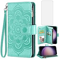 Asuwish Phone Case for Samsung Galaxy S23 5G Wallet Cover with Tempered Glass Screen Protector and Flower Leather Flip Credit Card Holder Stand Cell S 23 23S GS23 G5 SM-S911U 6.1 inch Women Men Green