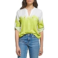 Calvin Klein Women's Everyday Comfort Poly CDC Roll Sleeve Print Shirt (Regular and Plus Sizes)