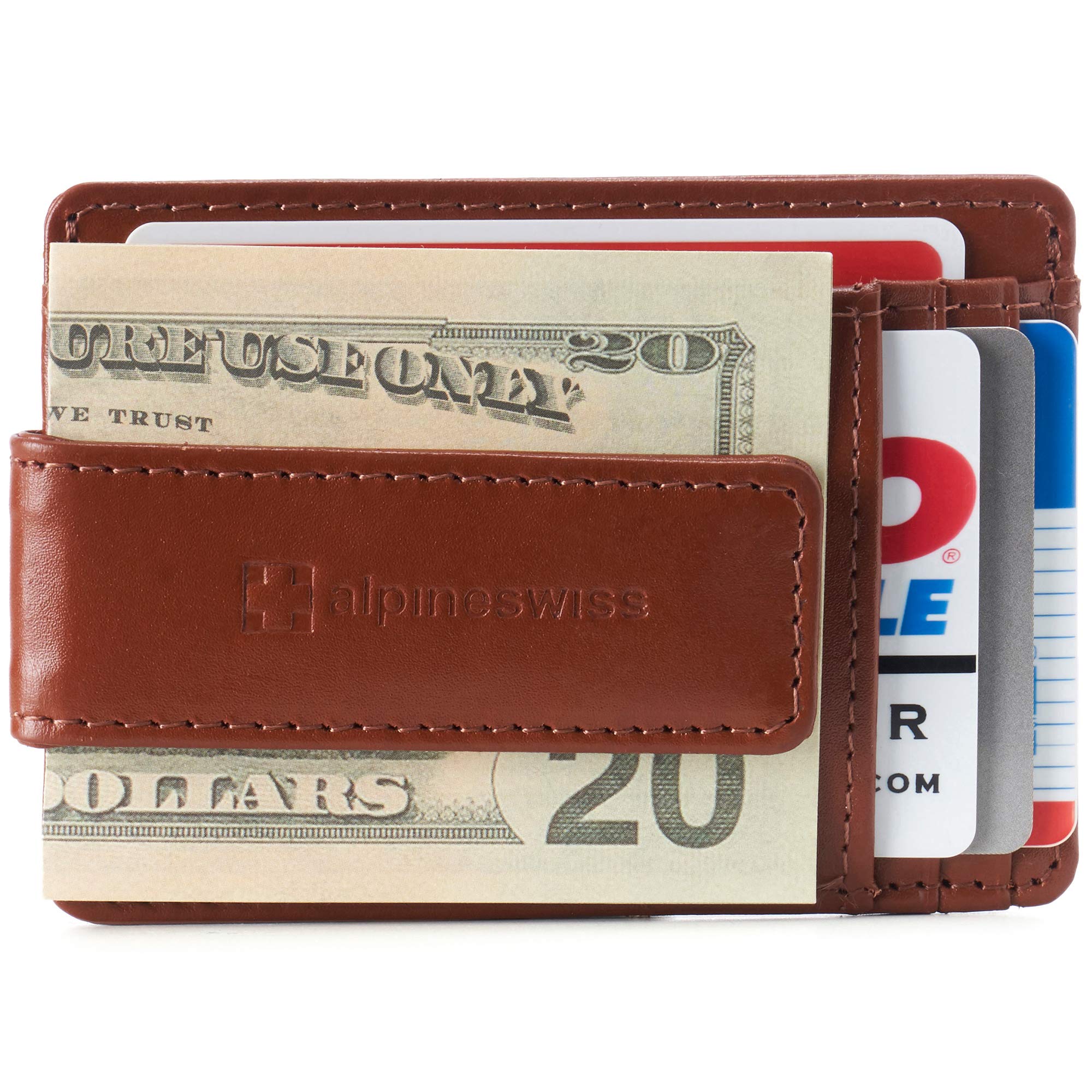 Alpine Swiss Harper Mens RFID Money Clip Wallet Minimalist Slim ID Card Holder Front Pocket Wallet Leather Tan