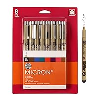 SAKURA Pigma Micron Fineliner Pens - Archival Black, Colored Ink Pens for Writing, Drawing, Journaling - 05 Point Size - 8 Pack