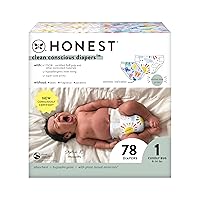 The Honest Company Clean Conscious Diapers | Plant-Based, Sustainable | Limited Edition Prints | Club Box, Size 1 (8-14 lbs), 78 Count