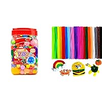 1200pcs pom poms+200pcs Multi-Color Pipe Cleaners, Art and Craft Supplies
