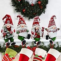 Christmas 3d Gnome Stocking Holders for Mantle, Red Christmas Decorations Indoor Stocking Holder, Weighted Non-Slip Stocking Hangers for Mantel Set of 4, Red Gnome Christas Decor Gifts for Women Men