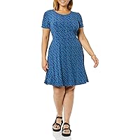 Amazon Essentials Women's Gathered Short Sleeve Crew Neck A-line Dress (Available in Plus Size)