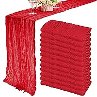 12 Pack 10Ft Cheesecloth Table Runner 35x120 Inch Boho Gauze Table Runner Rustic Cheese Cloth Long Table Runner Romantic Table Runner for Wedding Bridal Shower Birthday Party Table Decor (Red)