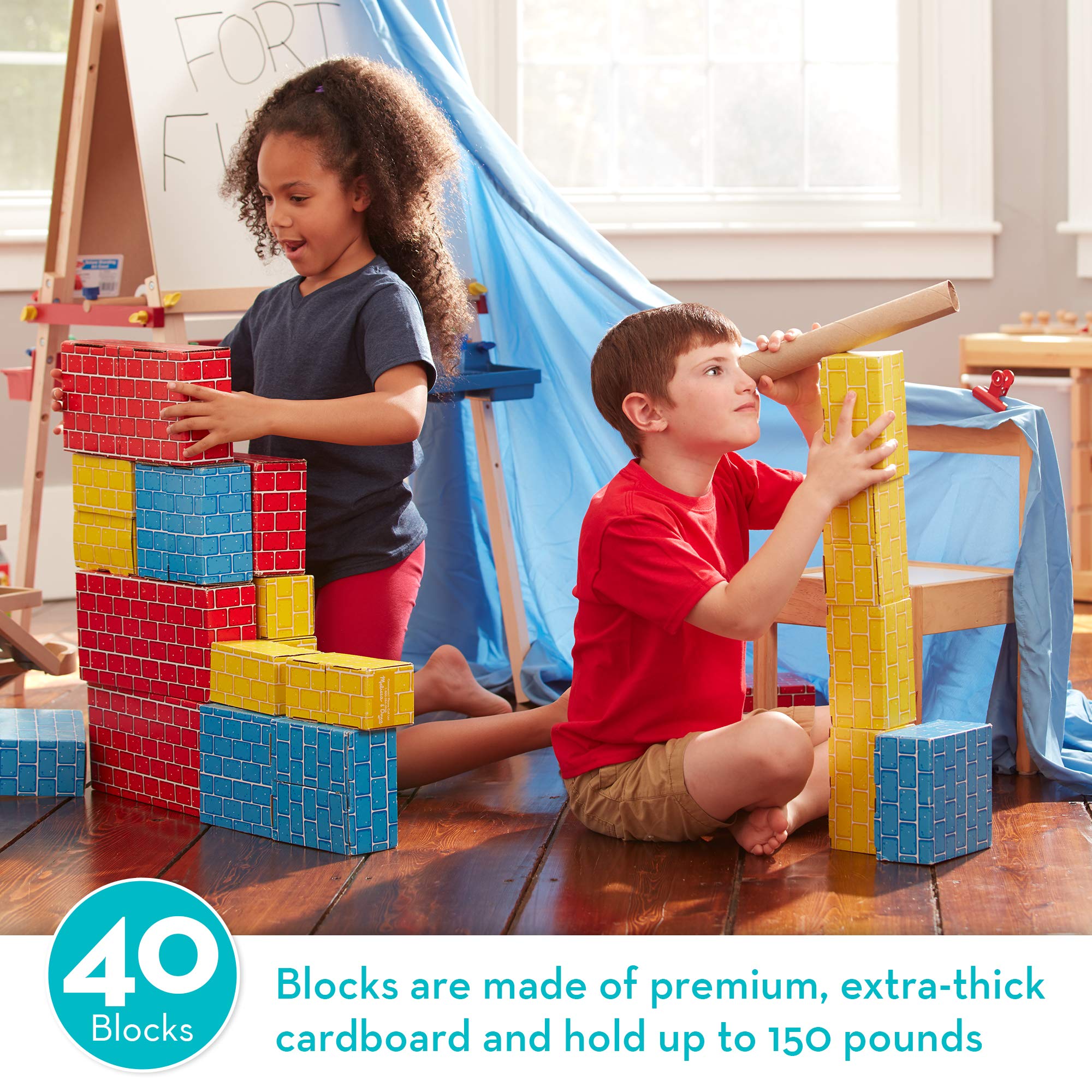 Melissa & Doug Jumbo Extra-Thick Cardboard Building Blocks - 40 Blocks in 3 Sizes - Jumbo Extra-Thick Cardboard Pretend Brick Blocks For Building