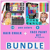 Jim&Gloria Dustless Hair Chalk for girl, Temporary Color Dye + Face Painting Kit Body 8 Paint Stick with Stencils