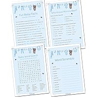Papery Pop Baby Shower Games for Boy - Set of 4 Games for 30 Guests - Double Sided Cards - Baby Shower Supplies