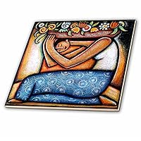 3dRose Flower Girl Mexican Art Colorful Ceramic Tile, 12-Inch