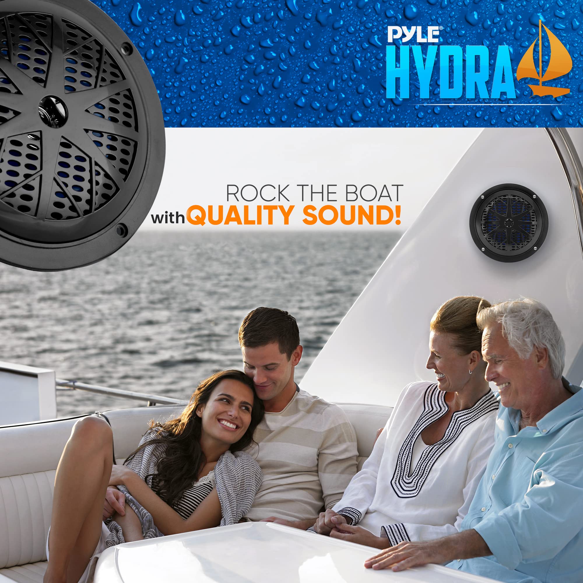 Pyle 5.25 Inch Dual Marine Speakers - 2 Way Waterproof and Weather Resistant Outdoor Audio Stereo Sound System with 100 Watt Power, Polypropylene Cone and Cloth Surround - 1 Pair - PLMR51B (Black)