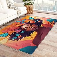 African American Girl Rug 6x8 ft, Black Girl Area Rug, Afro Girl Rugs for Living Room Bedroom, African Carpet, Kids Room Decor for Boys Girls, Washable Non Slip Soft Low Pile Indoor Area Rugs