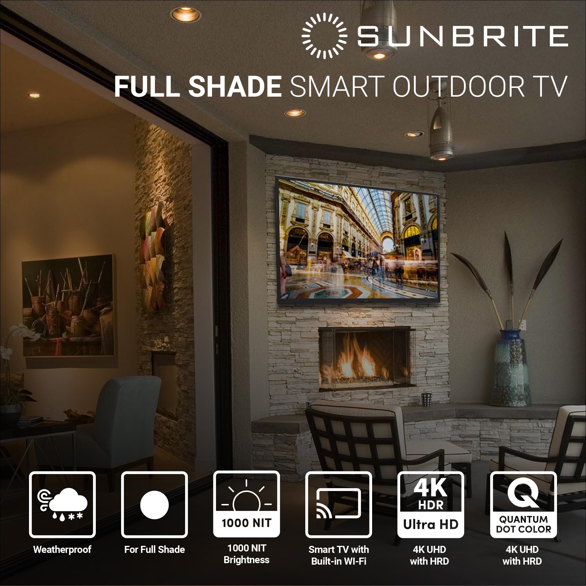 SunBrite Veranda 3 Series 65-inch Full Shade Smart Outdoor TV (2022) | 4K Ultra HD HDR QLED Weatherproof Television - 1,000 nit Ultra Bright Screen with All-Weather Voice Remote (SB-V3-65-4KHDR-BL)