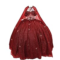 Lastest Designer Ball Gown Quinceanera Evening Prom Dresses with Butterfly Cape Long Train XV 15 Party 2024