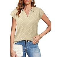 Messic Womens Cap Sleeve Sweater Lapel V Neck Casual Knit Pullover Tops 2024