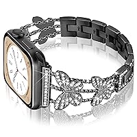 Ocaer Compatible with Apple Watch Strap Ultra 49 mm 45 mm 44 mm 42 mm, Glitter Rhinestone Metal iWatch Bracelet for Apple Watch Ultra 2 Series 9 8 7 6 5 4 3 2 1 SE, Bling Jewellery for Women (Black)