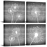 sechars Dandelion Canvas Wall Art White and Grey Paintings Picture Decor Modern Bedroom Bathroom Decorations (12x12inchesx4pcs)