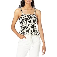 MOON RIVER Women's Floral Print Ruffle Tassel Shirred Tiered Top
