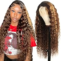 26inch Loose Deep Wave P4/27/30 Highlight 13x6 HD Transparent Lace Front Wigs Ombre Human Hair Wet and Wavy Curly Glueless Lace Frontal Wigs Pre Plucked with Baby Hair 180% Density