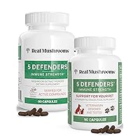 Real Mushrooms 5 Defenders for Humans (90ct) & Pets (90ct) - Capsules Bundle - Chaga, Shiitake, Maitake, Turkey Tail & Reishi Mushroom - for Immune Strength & Overall Wellbeing - Vegan, Non-GMO