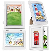 [2-Pack] Kids Art Frame, Front Opening Kids Artwork Frames Changeable, Fits 8.5x11 and 9x12, White Display Storage Frame for Wall or Desk, Holds 75Pcs