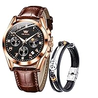 Mens Watches Brown Black Leather Chronograph Fashion Business Watch Luminous Waterproof Casual Wrist Watches