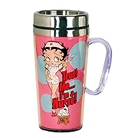 Spoontiques - Insulated Travel Mug - Betty Boop Nurse Coffee Cup - Coffee Lovers Gift - Funny Coffee Mug - 15 oz - Pink