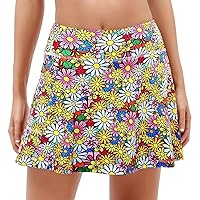 Floral Print Short Skirts Flare Ruched Colorful Women's Skirt Dress Golf Skorts Graceful Skirt with Shorts Mini Skirt