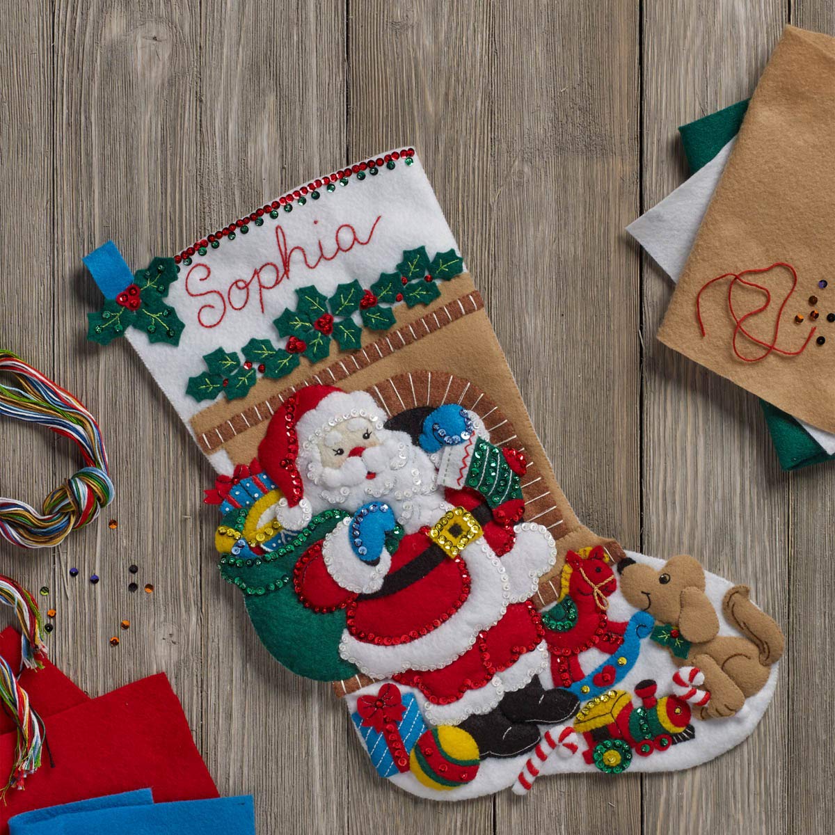 Bucilla Felt Applique Stocking Kit Santa's Visit, Size 18-Inch
