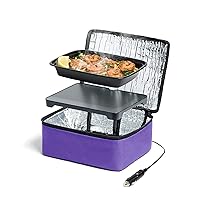 HOTLOGIC Mini Portable Electric Lunch Box Food Heater - Innovative Food Warmer and Heated Lunch Box for Adults Car/Home - Easily Cook, Reheat, and Keep Your Food Warm - Purple (12V)