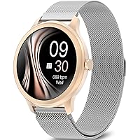 BRIBEJAT BT5 Smart Watch for Women Compatible iPhone Samsung Android Phones(Dial/Answer Calls) Voice Assistant, Spo2/Real-time Heart Rate/Sleep Monitor, Magnetic Stainless Steel Band, Light Gold