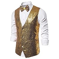 Vests For Men Autumn And Winter Party Personality Solid Color Sequins Casual Vest Jacket With Bow Tie